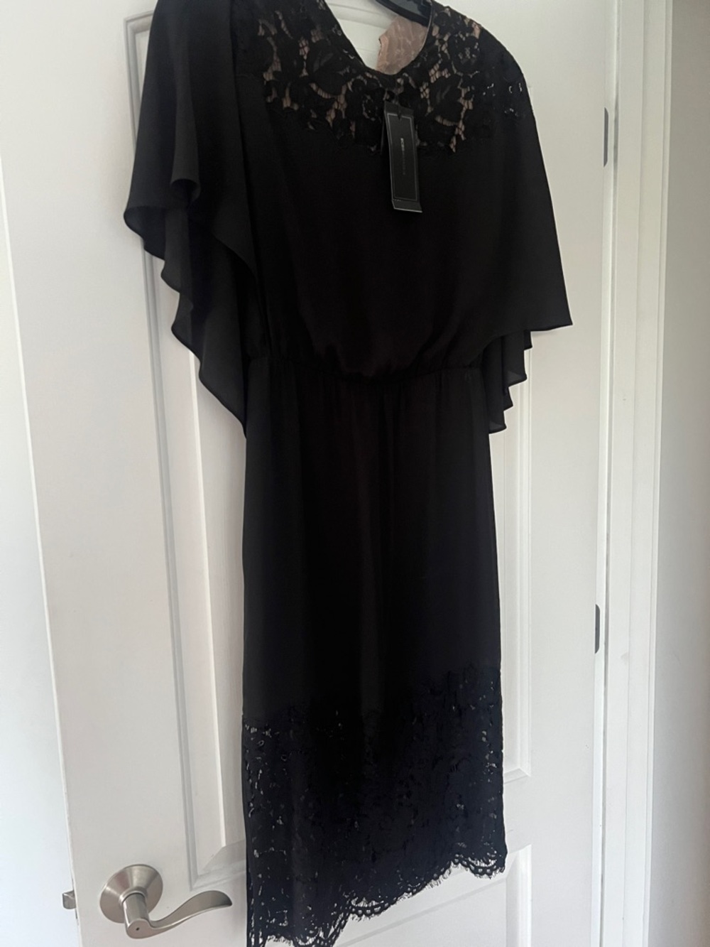 BCBGMaxAzria Black Lace-Trim Midi Dress